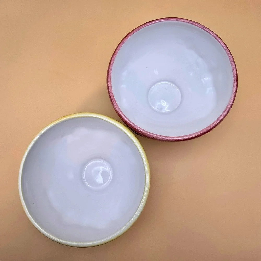 Sango Sangria 3075 Sue Zipkin Footed Fruit Bowls Set of 2 Mauve Yellow‎ Ceramic